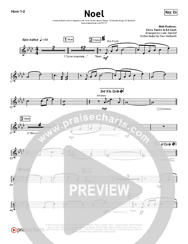Noel (Choral Anthem SATB) French Horn 1,2 (Lauren Daigle / Arr. Luke Gambill)