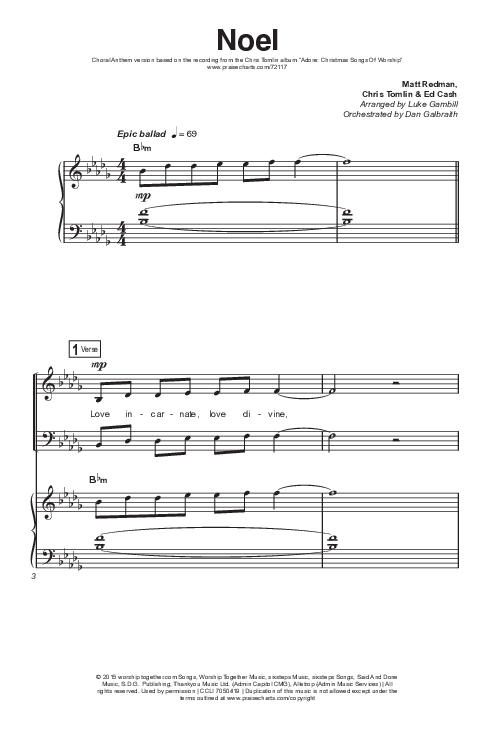 Noel (Choral Anthem SATB) Octavo (SATB & Pno) (Lauren Daigle / Arr. Luke Gambill)