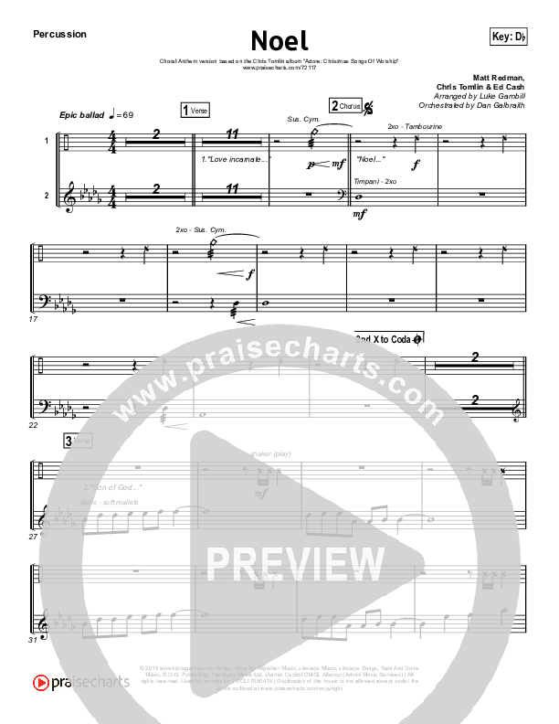 Noel (Choral Anthem SATB) Percussion (Lauren Daigle / Arr. Luke Gambill)