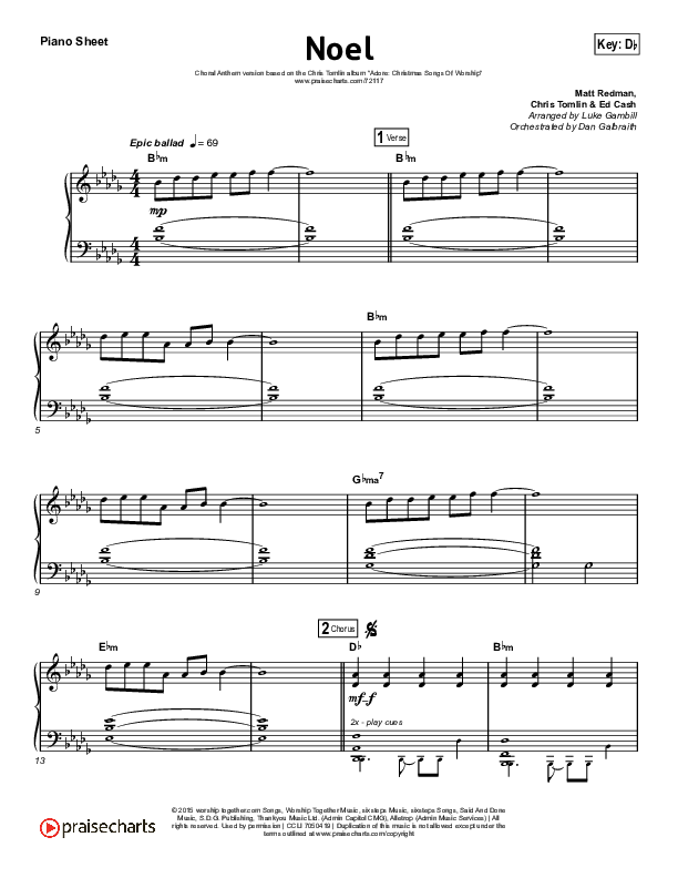 Noel (Choral Anthem SATB) Piano Sheet (Lauren Daigle / Arr. Luke Gambill)