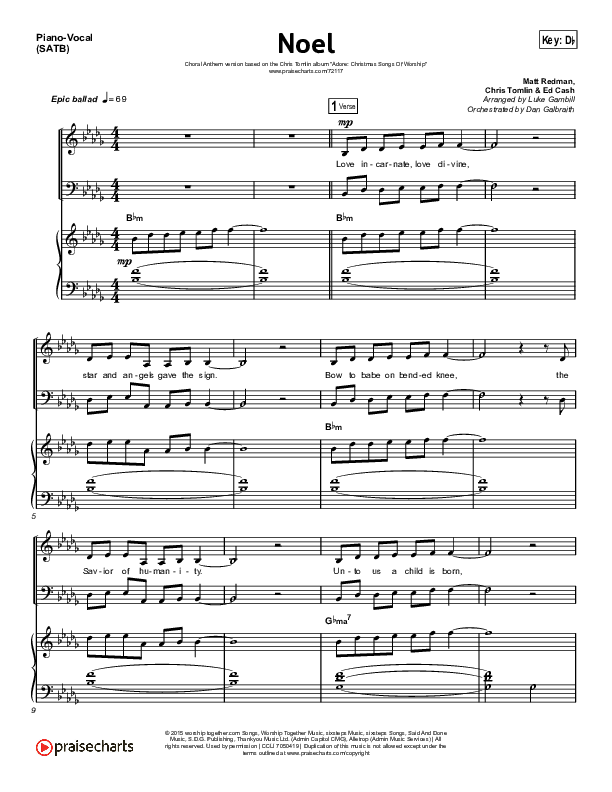 Noel (Choral Anthem SATB) Piano/Vocal Pack (Lauren Daigle / Arr. Luke Gambill)