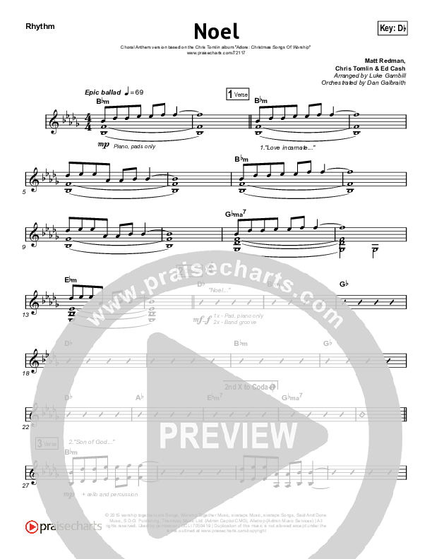 Noel (Choral Anthem SATB) Rhythm Chart (Lauren Daigle / Arr. Luke Gambill)