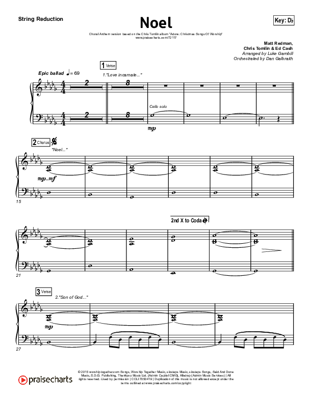 Noel (Choral Anthem SATB) String Reduction (Lauren Daigle / Arr. Luke Gambill)