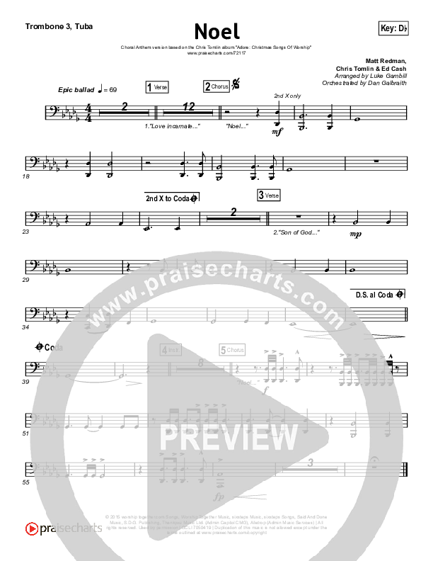 Noel (Choral Anthem SATB) Trombone 1,2 (Lauren Daigle / Arr. Luke Gambill)