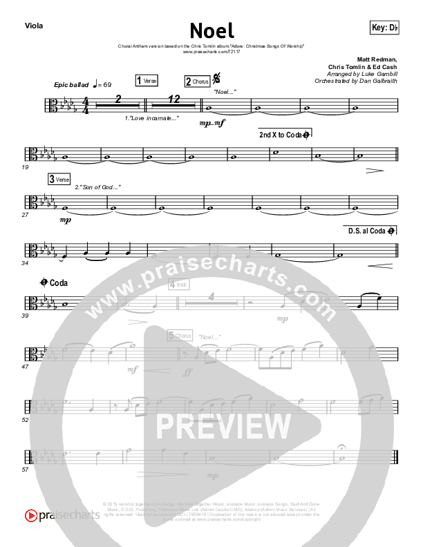Noel (Choral Anthem SATB) Viola (Lauren Daigle / Arr. Luke Gambill)
