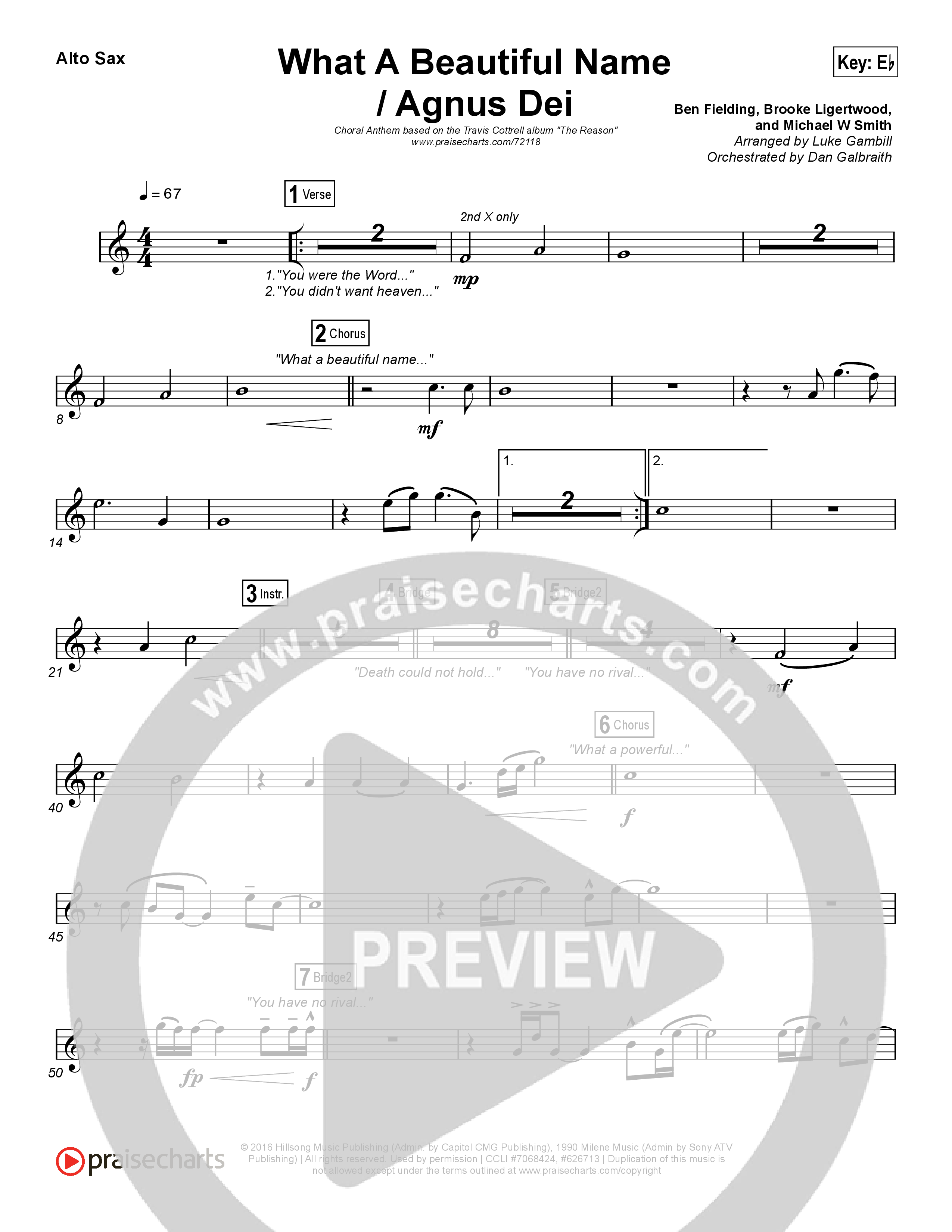 What A Beautiful Name / Agnus Dei (Medley) (Choral Anthem SATB) Alto Sax (Travis Cottrell / Arr. Luke Gambill)