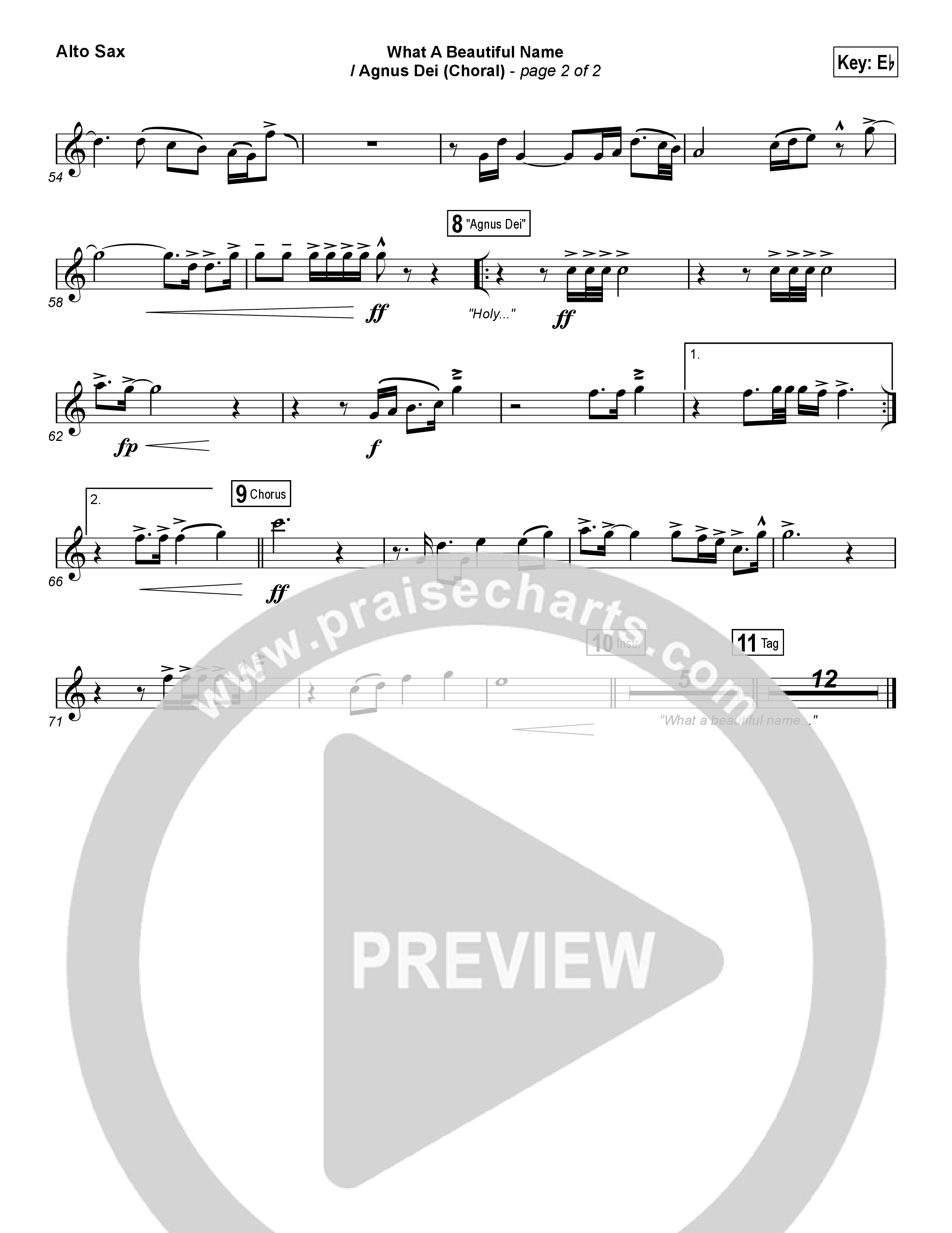 What A Beautiful Name / Agnus Dei (Medley) (Choral Anthem SATB) Alto Sax (Travis Cottrell / Arr. Luke Gambill)