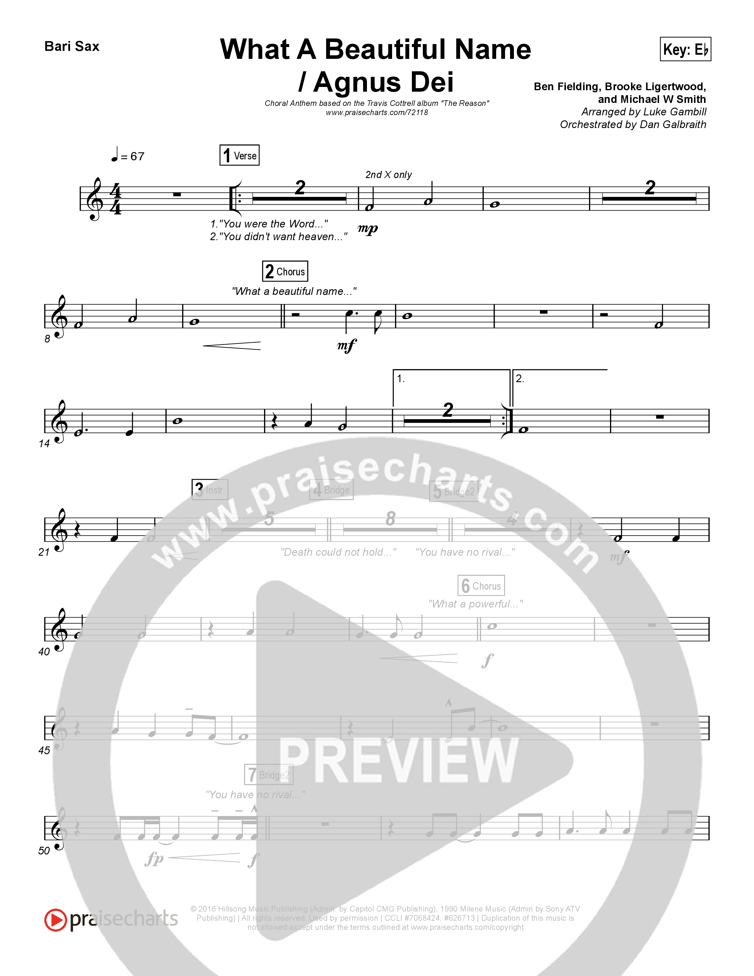 What A Beautiful Name / Agnus Dei (Medley) (Choral Anthem SATB) Bari Sax (Travis Cottrell / Arr. Luke Gambill)