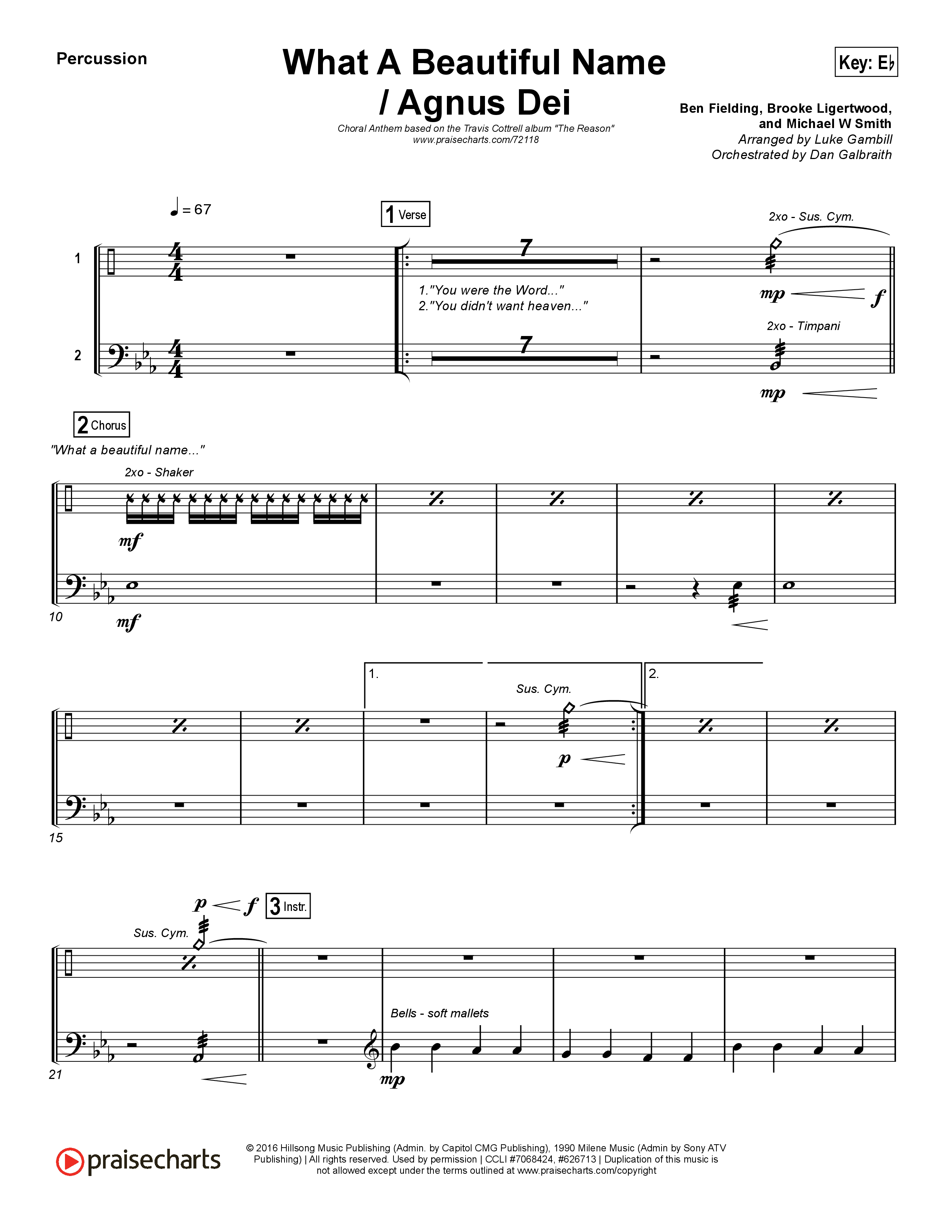 What A Beautiful Name / Agnus Dei (Medley) (Choral Anthem SATB) Percussion (Travis Cottrell / Arr. Luke Gambill)