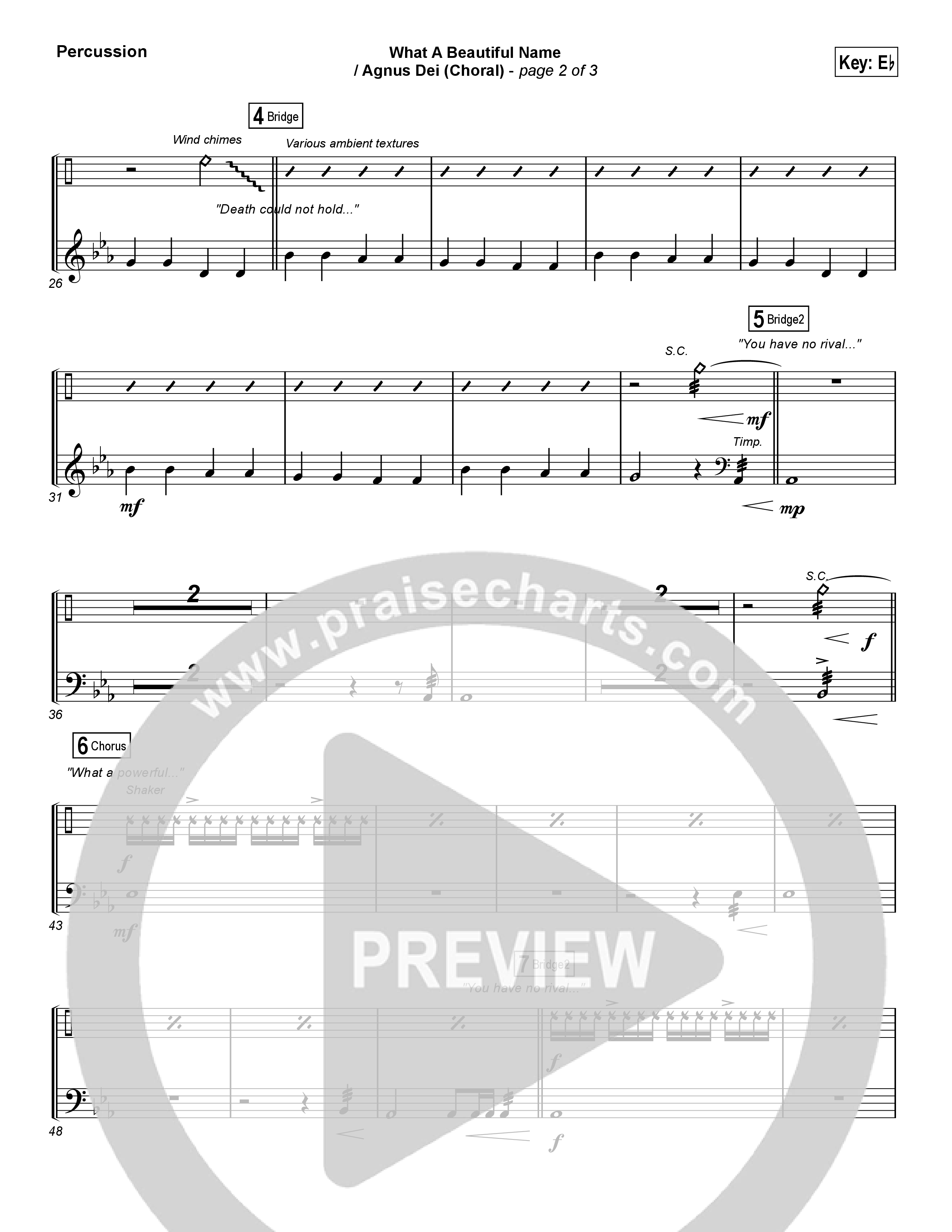 What A Beautiful Name / Agnus Dei (Medley) (Choral Anthem SATB) Percussion (Travis Cottrell / Arr. Luke Gambill)