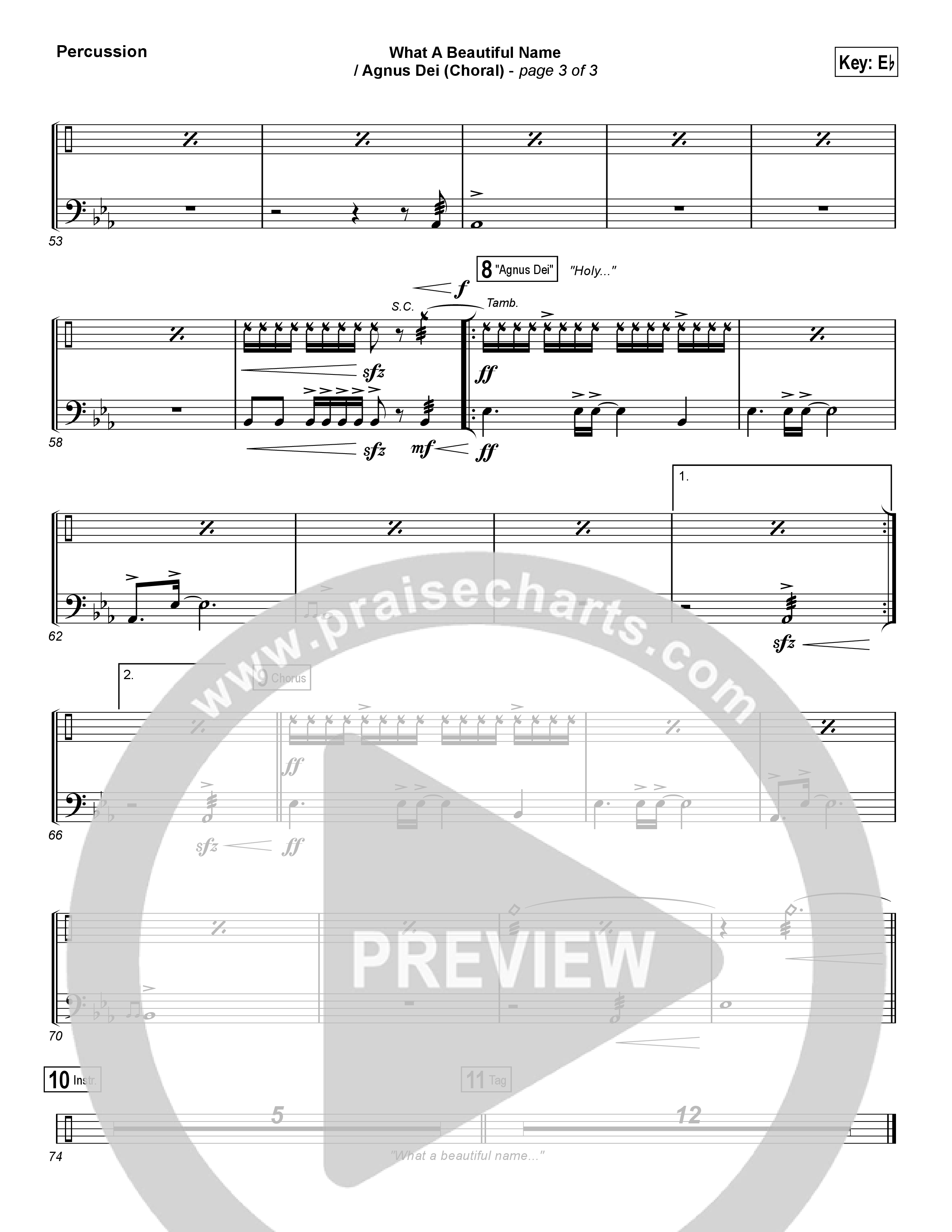 What A Beautiful Name / Agnus Dei (Medley) (Choral Anthem SATB) Percussion (Travis Cottrell / Arr. Luke Gambill)