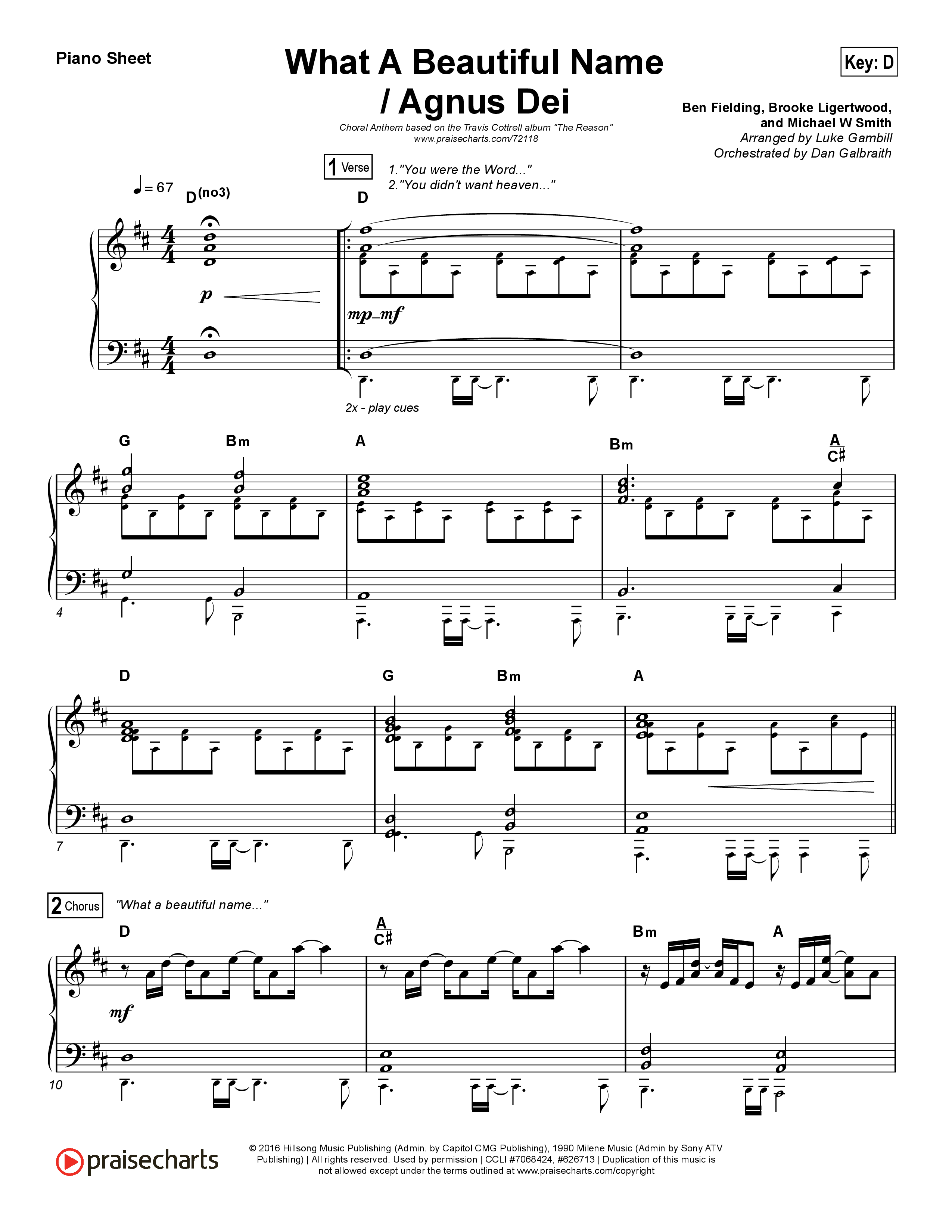 What A Beautiful Name / Agnus Dei (Medley) (Choral Anthem SATB) Piano Sheet (Travis Cottrell / Arr. Luke Gambill)