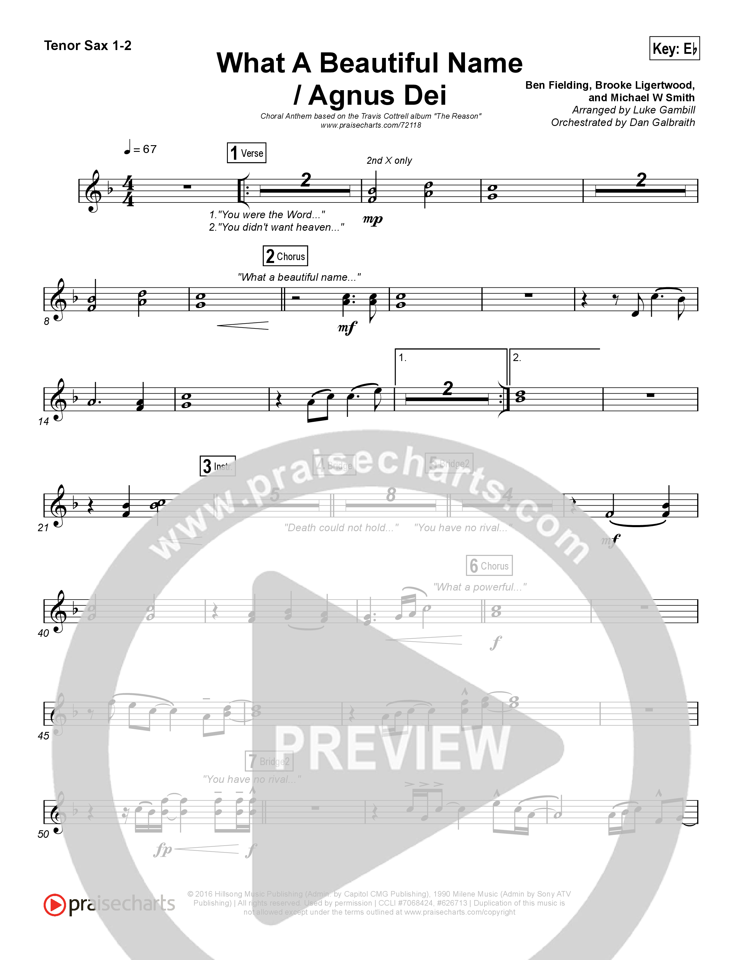 What A Beautiful Name / Agnus Dei (Medley) (Choral Anthem SATB) Tenor Sax 1/2 (Travis Cottrell / Arr. Luke Gambill)