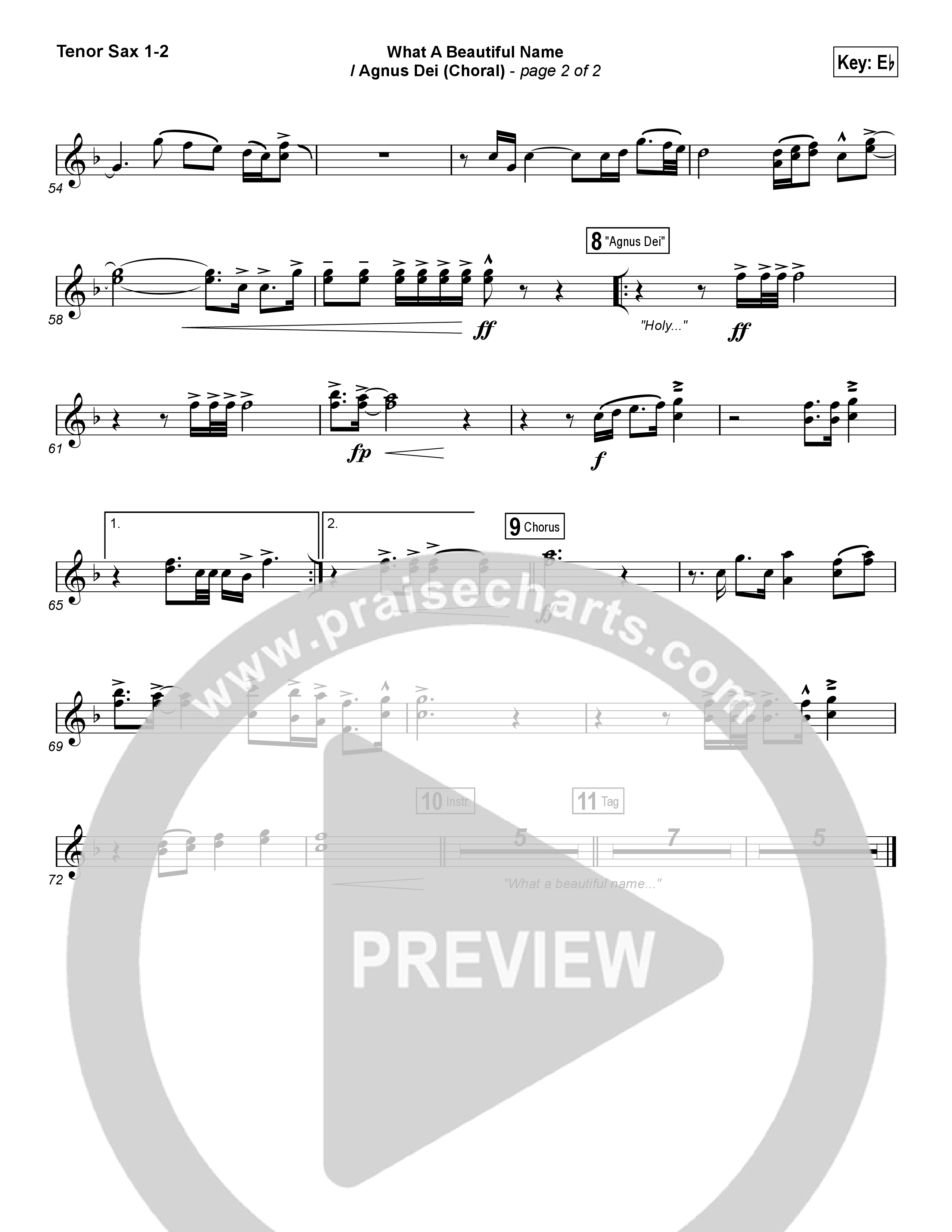 What A Beautiful Name / Agnus Dei (Medley) (Choral Anthem SATB) Tenor Sax 1/2 (Travis Cottrell / Arr. Luke Gambill)