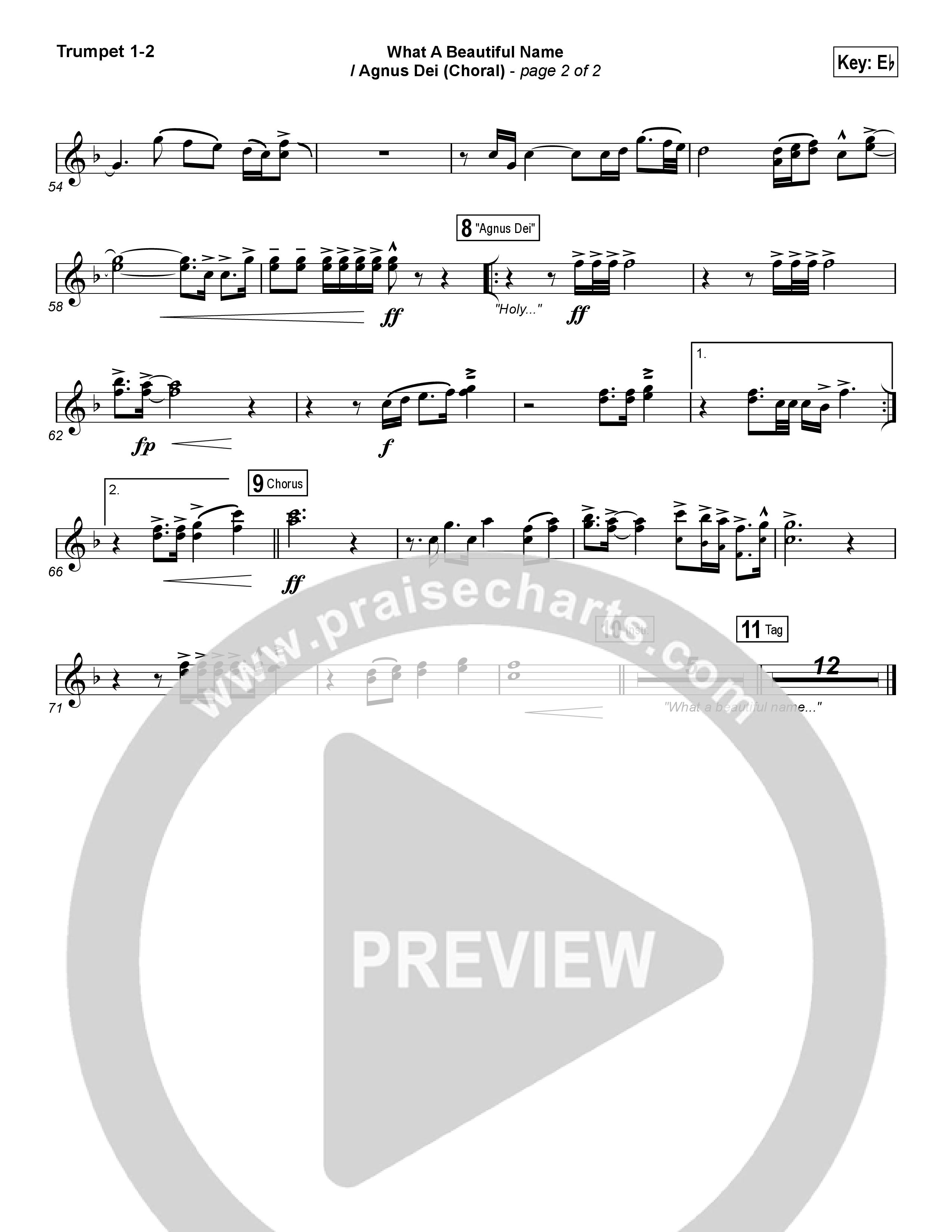 What A Beautiful Name / Agnus Dei (Medley) (Choral Anthem SATB) Trumpet 1,2 (Travis Cottrell / Arr. Luke Gambill)