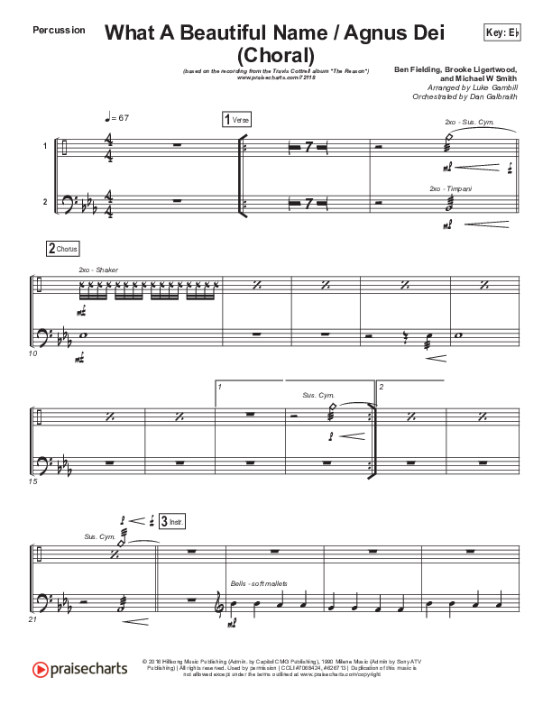 What A Beautiful Name / Agnus Dei (Medley) (Choral Anthem SATB) Percussion (Travis Cottrell / Arr. Luke Gambill)