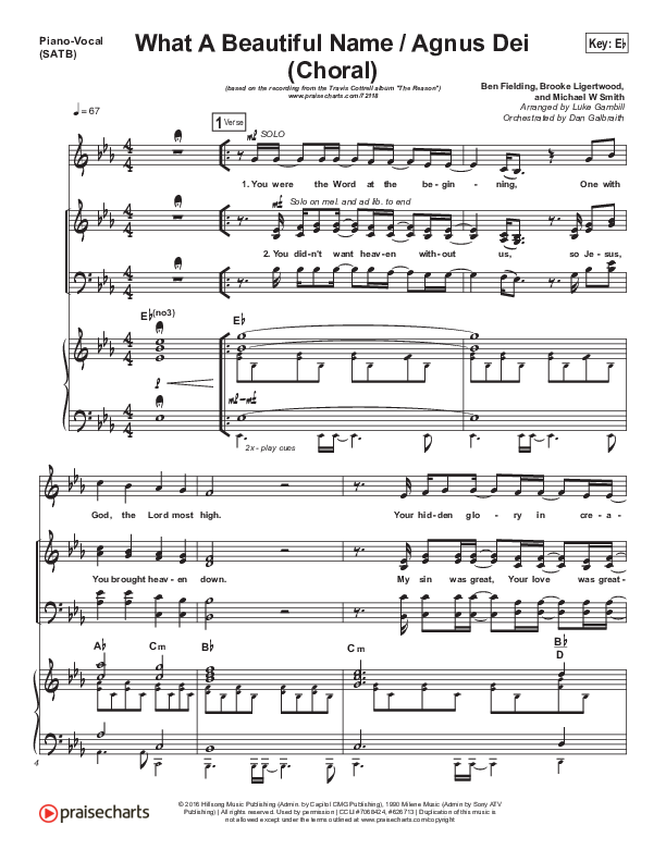 What A Beautiful Name / Agnus Dei (Medley) (Choral Anthem SATB) Piano/Vocal Pack (Travis Cottrell / Arr. Luke Gambill)
