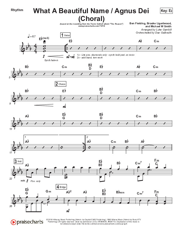 What A Beautiful Name / Agnus Dei (Medley) (Choral Anthem SATB) Rhythm Chart (Travis Cottrell / Arr. Luke Gambill)