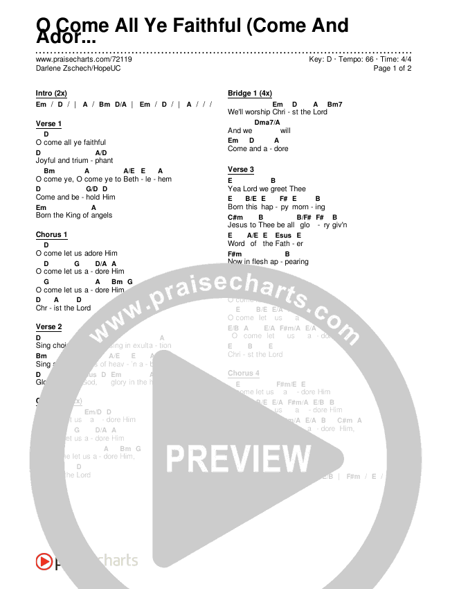 O Come All Ye Faithful (Come And Adore) Chords & Lyrics (Darlene Zschech / HopeUC)