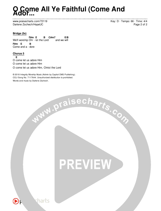 O Come All Ye Faithful (Come And Adore) Chords & Lyrics (Darlene Zschech / HopeUC)