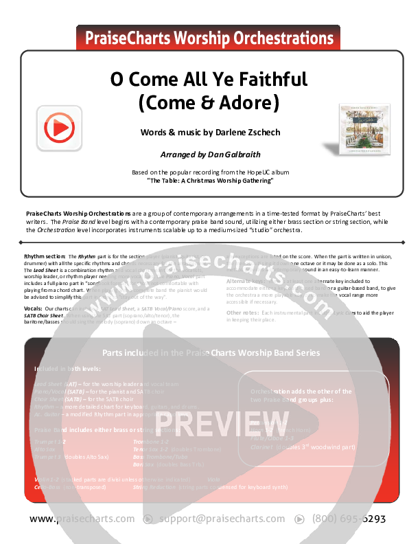 O Come All Ye Faithful (Come And Adore) Cover Sheet (Darlene Zschech / HopeUC)
