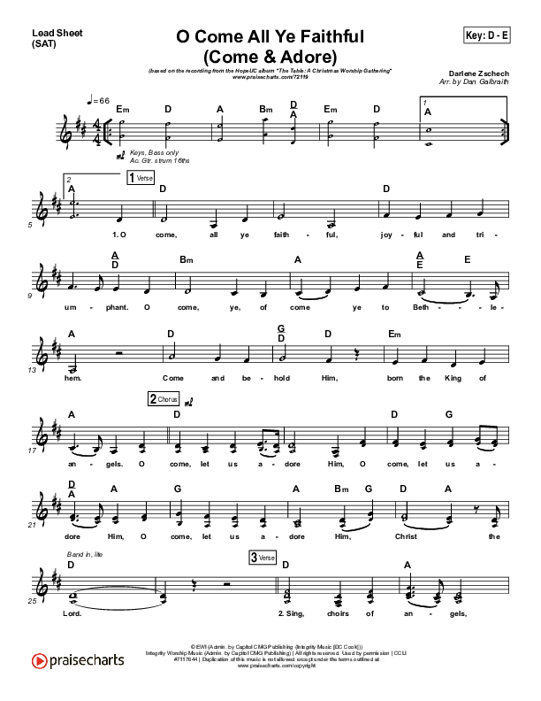 O Come All Ye Faithful (Come And Adore) Lead Sheet (SAT) (Darlene Zschech / HopeUC)