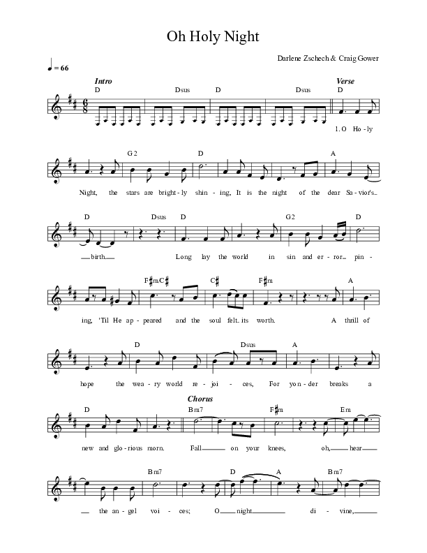 O Holy Night Lead Sheet (Darlene Zschech / HopeUC)