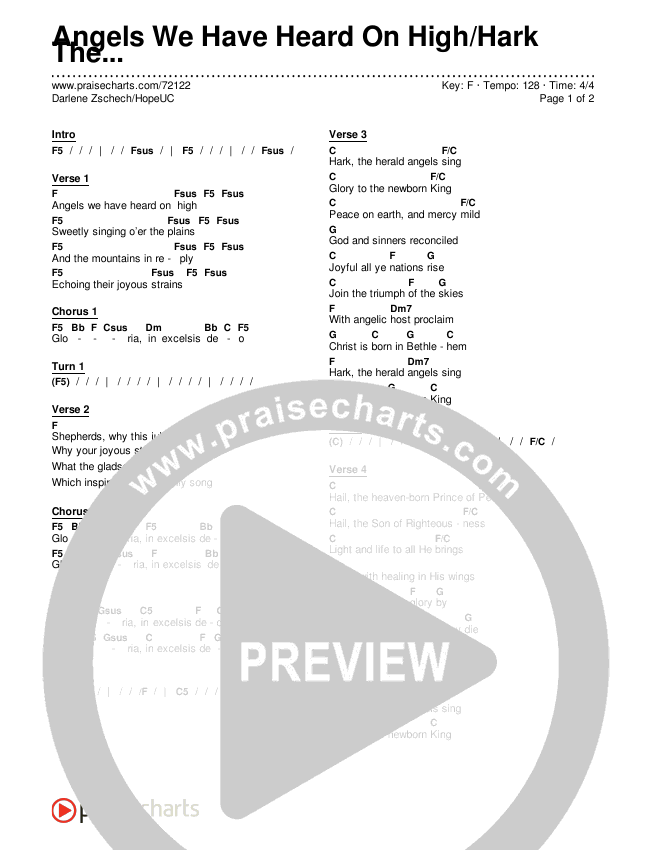 Angels We Have Heard On High/Hark The Herald Angels Sing Chords & Lyrics (Darlene Zschech / HopeUC)