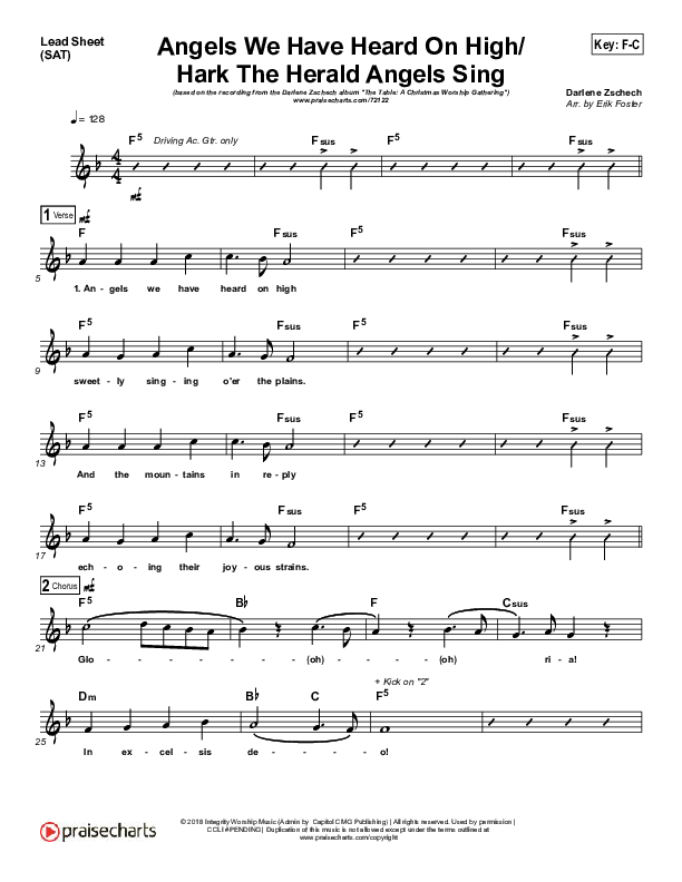 Angels We Have Heard On High/Hark The Herald Angels Sing Lead Sheet (Darlene Zschech / HopeUC)