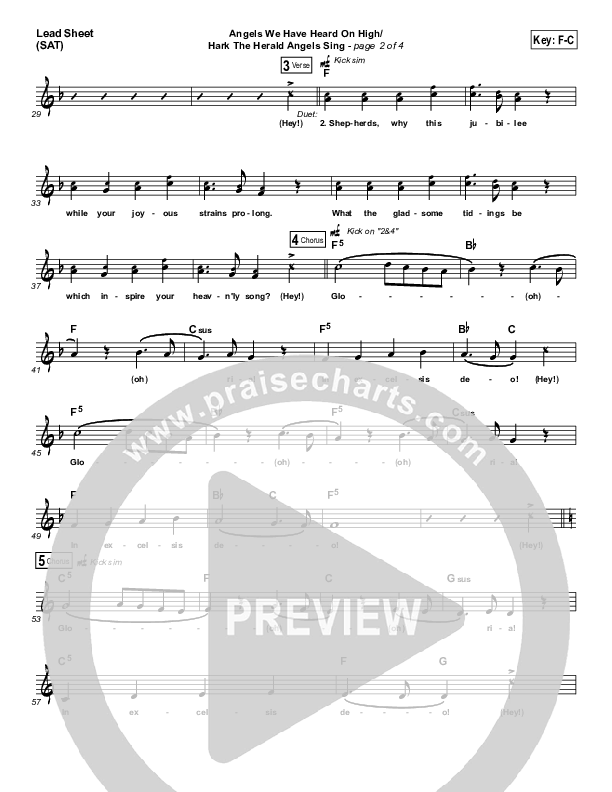 Angels We Have Heard On High/Hark The Herald Angels Sing Lead Sheet (Darlene Zschech / HopeUC)