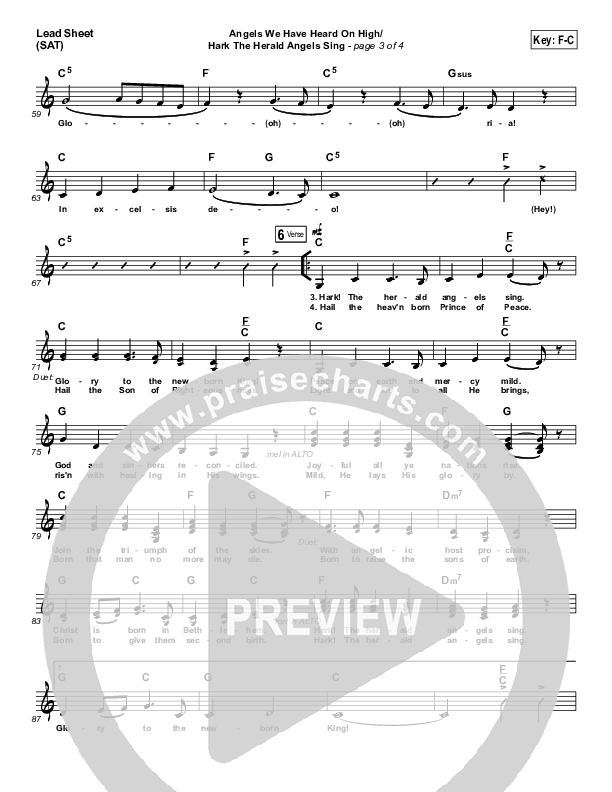 Angels We Have Heard On High/Hark The Herald Angels Sing Lead Sheet (Darlene Zschech / HopeUC)