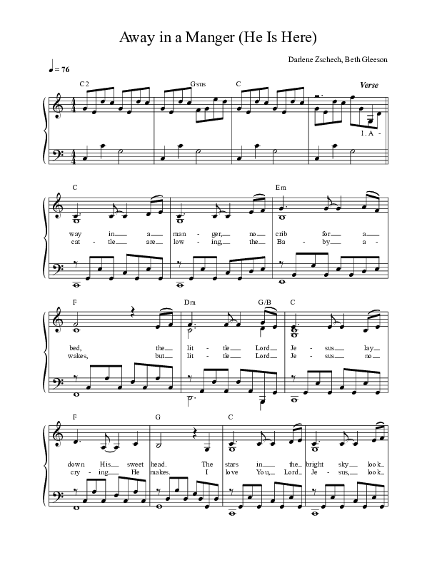Away In A Manger (He Is Here) Choir Sheet (SATB) (Darlene Zschech / HopeUC)