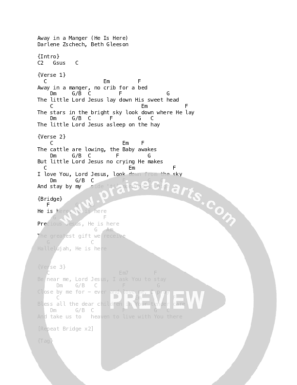 Away In A Manger (He Is Here) Chords & Lyrics (Darlene Zschech / HopeUC)