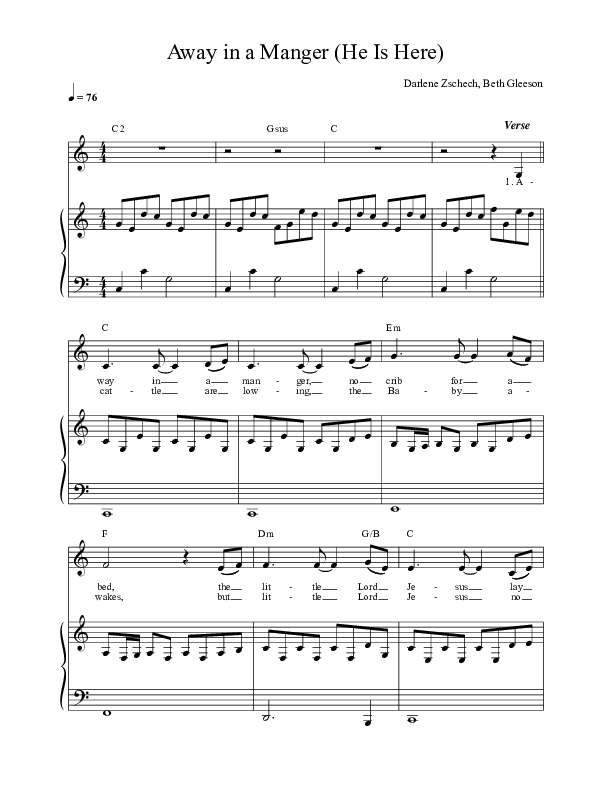 Away In A Manger (He Is Here) Piano/Vocal (Darlene Zschech / HopeUC)