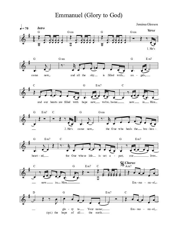Emmanuel (Glory To God) Lead Sheet (Darlene Zschech / HopeUC)