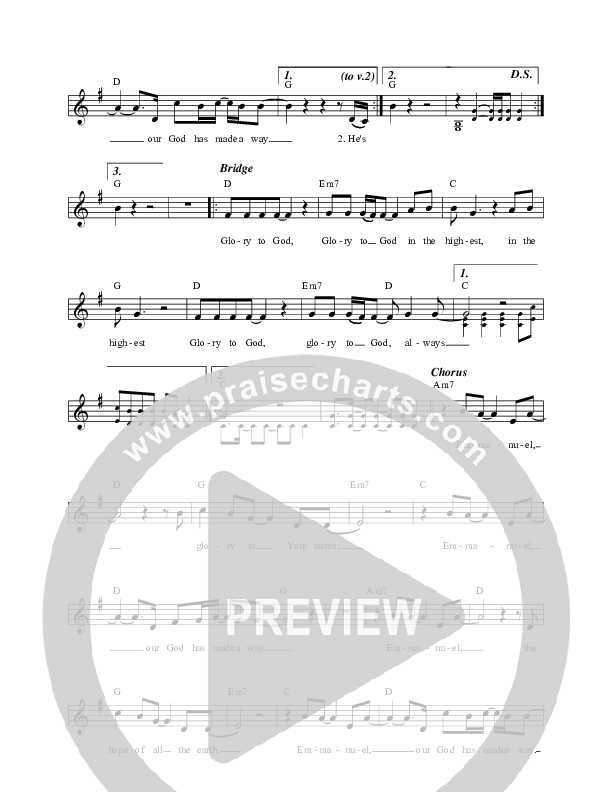 Emmanuel (Glory To God) Lead Sheet (Darlene Zschech / HopeUC)