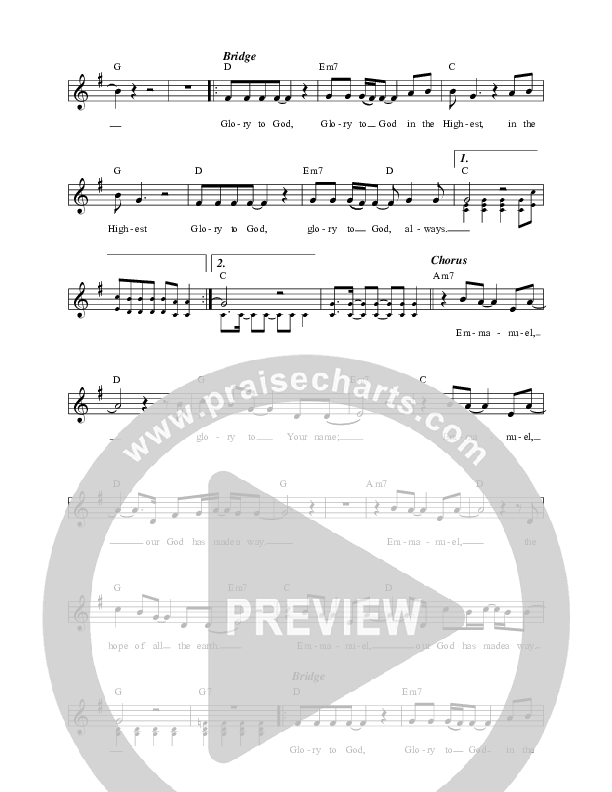 Emmanuel (Glory To God) Lead Sheet (Darlene Zschech / HopeUC)