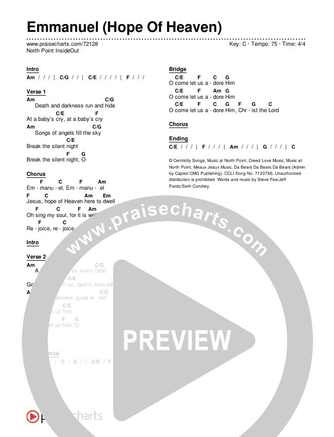 Emmanuel (Hope Of Heaven) Chords & Lyrics (North Point Worship)