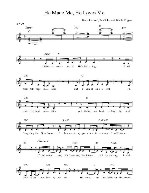 He Made Me He Loves Me Lead Sheet (Ben & Noelle Kilgore)