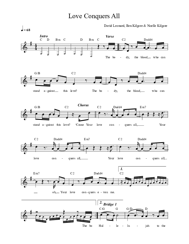 Love Conquers All Lead Sheet (Ben & Noelle Kilgore)