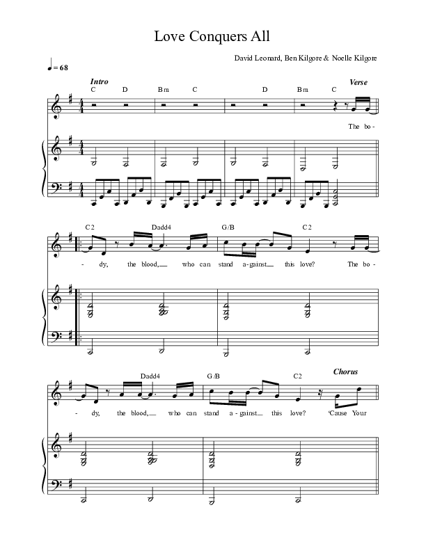 Love Conquers All Piano/Vocal (Ben & Noelle Kilgore)