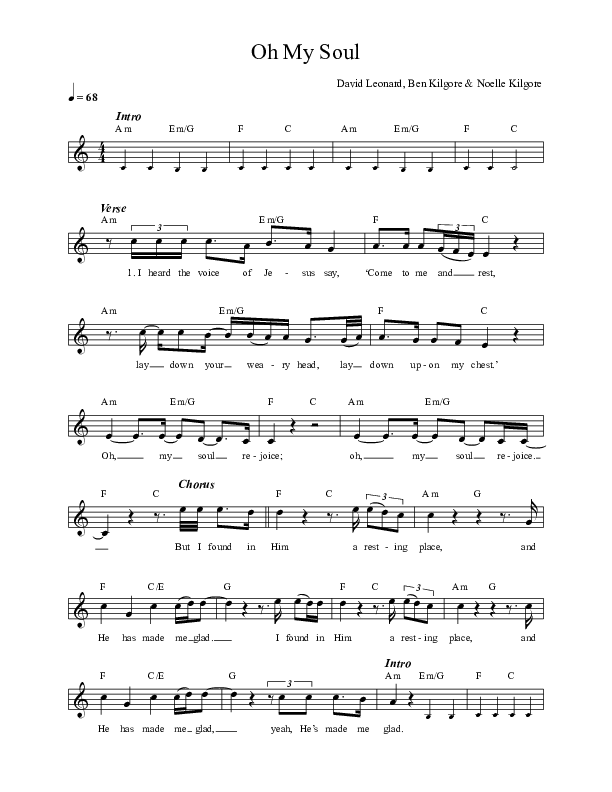 Oh My Soul Lead Sheet (Ben & Noelle Kilgore)