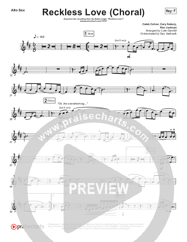 Reckless Love (Choral Anthem SATB) Alto Sax (Bethel Music / Cory Asbury / Arr. Luke Gambill)