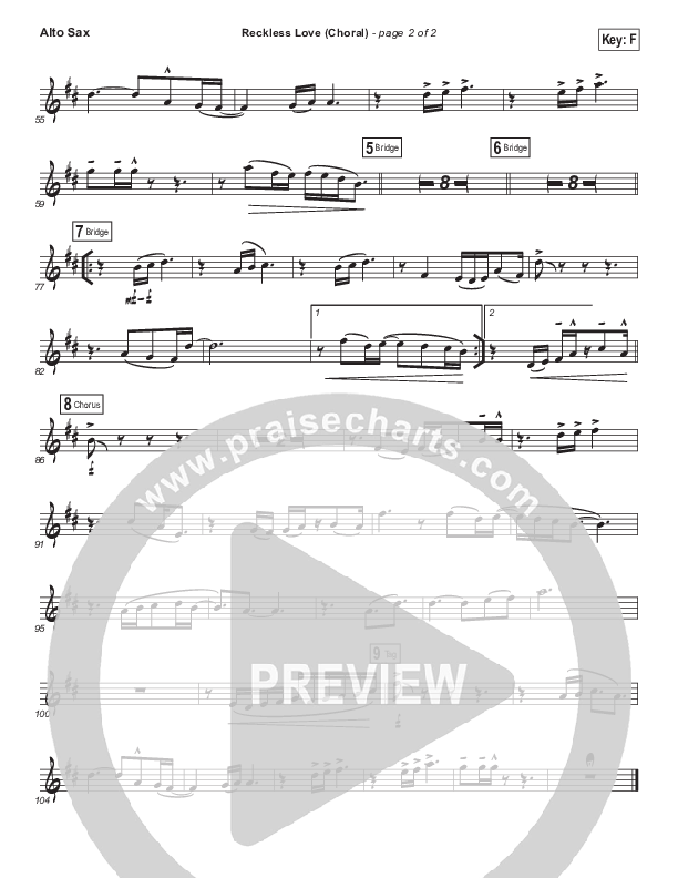 Reckless Love (Choral Anthem SATB) Alto Sax (Bethel Music / Cory Asbury / Arr. Luke Gambill)