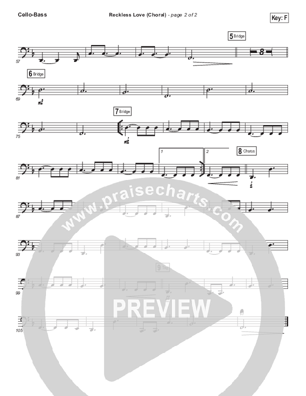 Reckless Love (Choral Anthem SATB) Cello/Bass (Bethel Music / Cory Asbury / Arr. Luke Gambill)