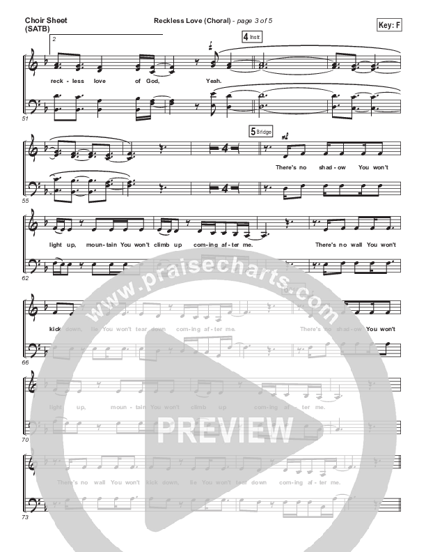 Reckless Love (Choral Anthem SATB) Choir Vocals (SATB) (Bethel Music / Cory Asbury / Arr. Luke Gambill)