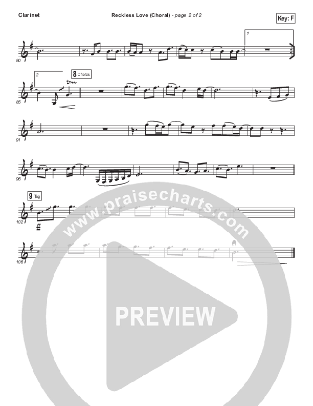 Reckless Love (Choral Anthem SATB) Clarinet (Bethel Music / Cory Asbury / Arr. Luke Gambill)
