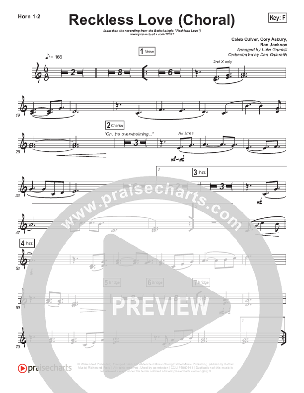 Reckless Love (Choral Anthem SATB) French Horn 1/2 (Bethel Music / Cory Asbury / Arr. Luke Gambill)