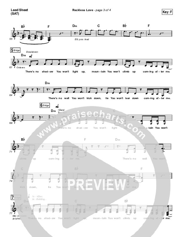 Reckless Love (Choral Anthem SATB) Lead Sheet (SAT) (Bethel Music / Cory Asbury / Arr. Luke Gambill)