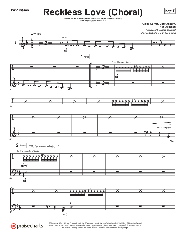 Reckless Love (Choral Anthem SATB) Percussion (Bethel Music / Cory Asbury / Arr. Luke Gambill)